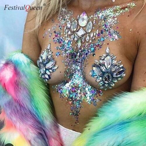 Adhesive Face Gems Jewelry Temporary Breast Jewels Stickers Bra Cover Party Body Rhinestone Sequins Flash Body Make Up Sticker