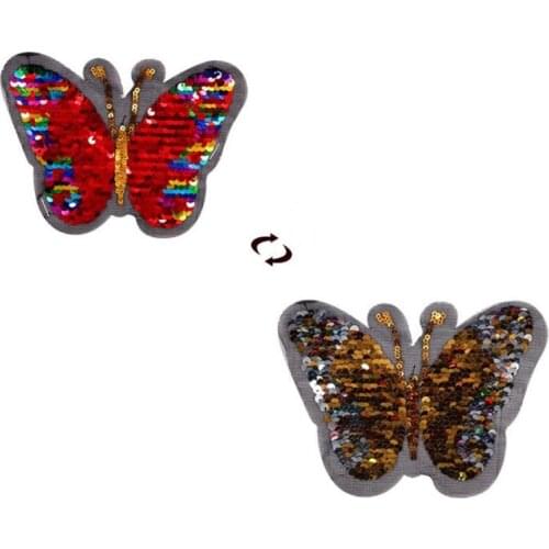 ShinEquin butterfly flip the double sided Patches for clothing Diy Reversible change color sequins Patch T-shirt Girl Stickers