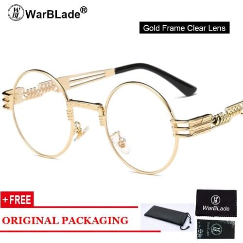 Gothic Steampunk Sunglasses Men Metal Round Shades Male Clear Sun Glasses For Women Hip Hop Steam Punk Sunglasses for women men