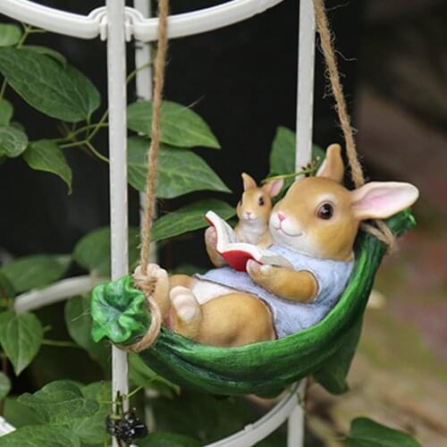 Garden Decorations Tree Decoration Creative Cartoon Animal Resin Swing Bunny Decoration Desktop Home Decoration Accessories