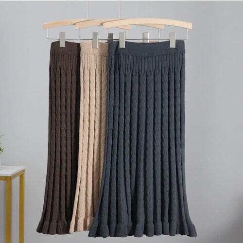 GIGOGOU Cable Twist Long Women Midi Skirt Autumn Winter Thick Warm Pencil Skirt Elegant Sexy Knitted Bodycaon Skirts Female