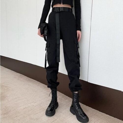Black Cargo Pants Women 2021 Streetwear Autumn Harajuku Trousers Punk Female Straight Pants Large Size