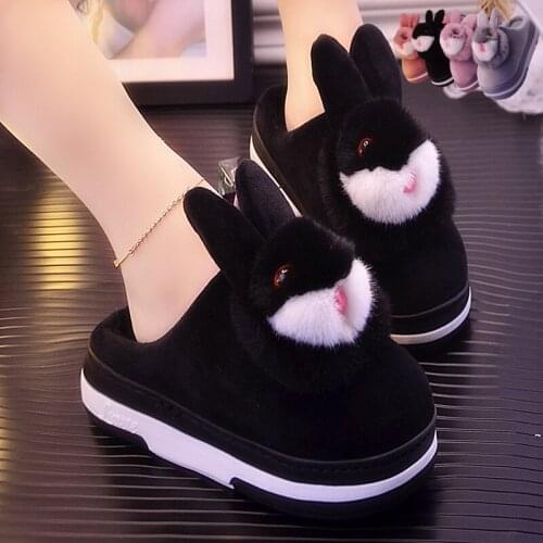 Plus size womens slippers, warm autumn and winter, thick-soled non-slip cotton slippers, cute rabbit plus velvet home slippers