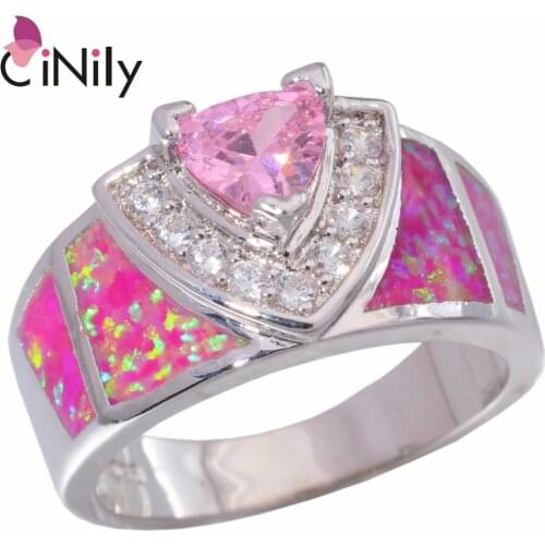 CiNily Created Pink Fire Opal Pink Zircon Cubic Zirconia Silver Plated Ring Wholesale For Women Jewelry Ring Size 5-10 JR2183