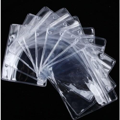 10Pcs/Pack Horizontal Transparent Vinyl Plastic ID Card Badge Holder With Zipper