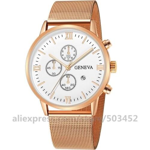 100pcs/lot New Geneva 657 Watches Men Three Eye Mesh Watch Men Factory Price Wristwatch With Calendar Simple Clock