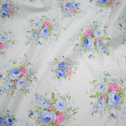 160cm blue floral farbric 100% cotton twill fabric Coutry Rose textile clothing for sewing quilting bedding set