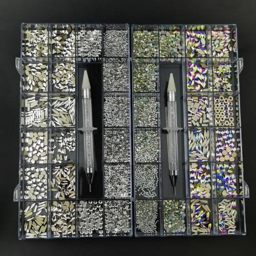 Nail Crystal Rhinestones Kit Fancy Shaped Stones for DIY Nails Art Decorations With Picker Dotting Pen Tweezers