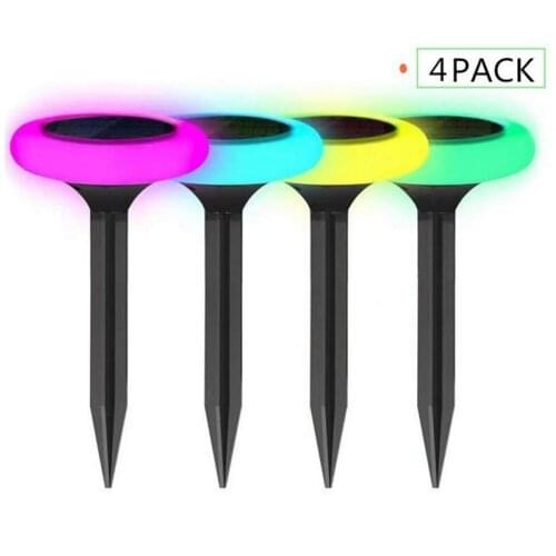 4PCS 8 Modes Round Solar Lamp RGB Color Change Square Garden Light RGB Colorful Changing Underground Lighting Lamps For Yard Dec