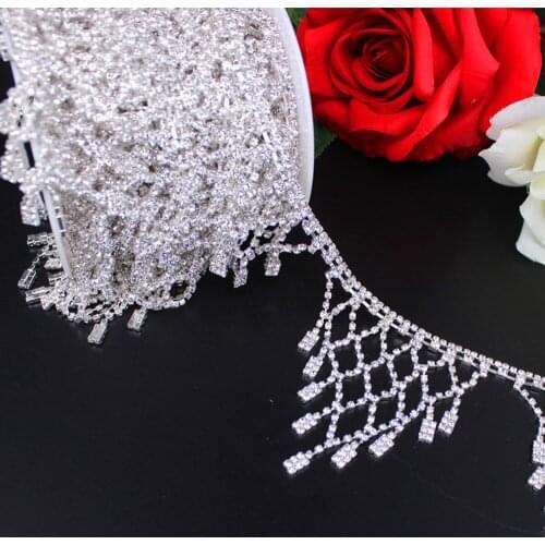 5 yard/roll Blue Glass Elegant Rhinestone Trimming Bridal Dress Garment Sewing Style DIY Fashion accessories Rhinestone Chain