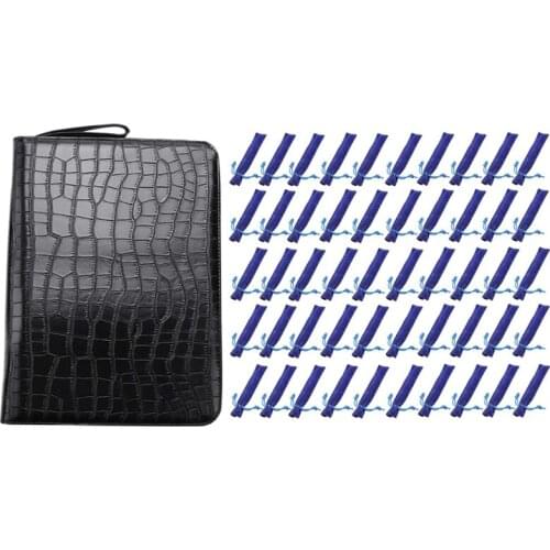 51 Pcs Pencil Bag: 50 Pcs Blue Velvet Single Pen Bag & 1 Pcs PU Leather Black 48 Slots Pen Pouch Bag