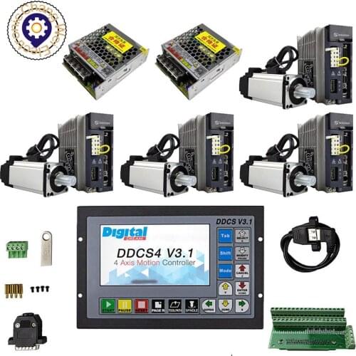 CNC four-axis combination kit,1* ddcsv3.1 Offline CNC Controller+2* 75W power supply+4*750w AC servo motor kit Z-Axis with brake