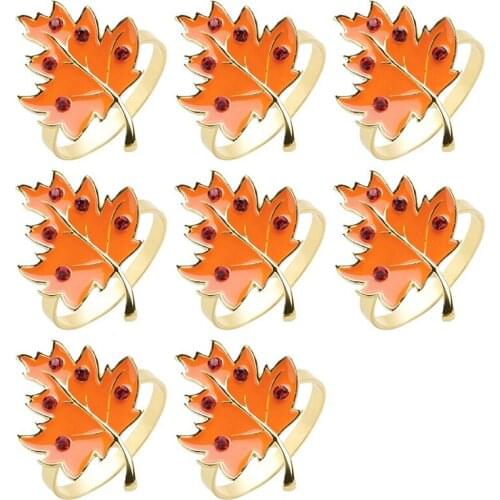Roads Fall Napkin Rings,Set Of 8 Set For Dining Table - Golden Holder Rings Designed With Orange Maple Harvest Farmhouse-ABUX