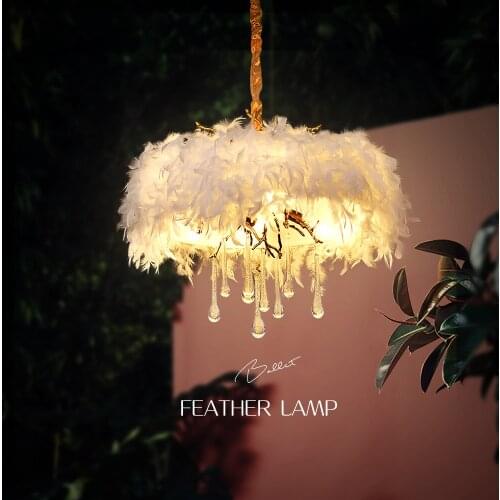 ODYSEN ART DECO Crystal Chandelier Feather Copper Bedroom Living Room Ceiling Round Pendent Lamp Creative Indoor Lighting