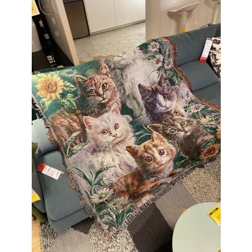 Flower And Cat Art Tapestry Decorative Blanket Leisure Blanket Cover Blanket Blanket Sofa Blanket