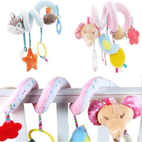 Baby Stroller Toys Cute Animals Mobile Bed Crib Car Hanging Stroller Spiral Plush Appease Doll Teether Developmental Rattles Toy