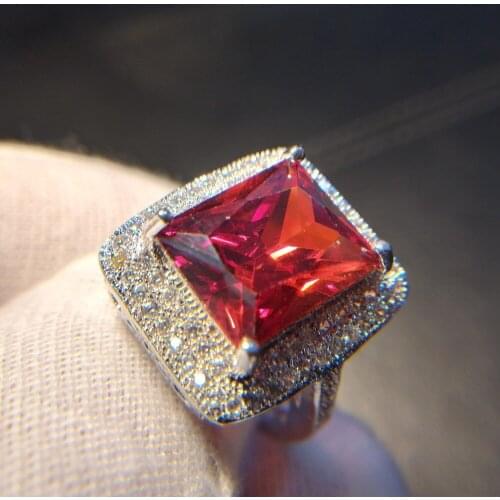 Eleple Geometric Blood Red BirthStone Ring 8ct Big Cubic Zirconia Rings For women Vintage jewelry anniversary gifts VSR209