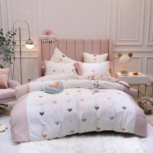 Cute Embroidery heart pattern bedding set King Queen Size Bed Linen 600TC egyptian Cotton Duvet Cover Bed Sheet Set Pillowcases