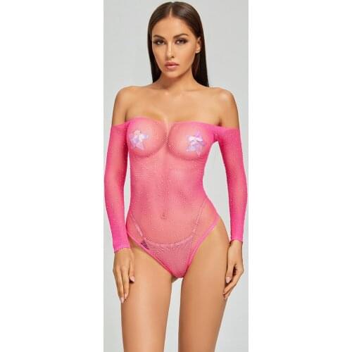 New Womens Sexy Lingerie Open Crotch Transparent Flash Drilling Erotic Lingerie Sexy Costumes Underwear Porn Body Suit for Sex