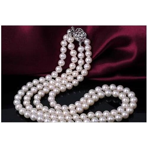 Lovely womans gift 2rows 8mm White South Sea Shell Pearl round pearl necklace womans Jewelry word wholesale SHIPPING