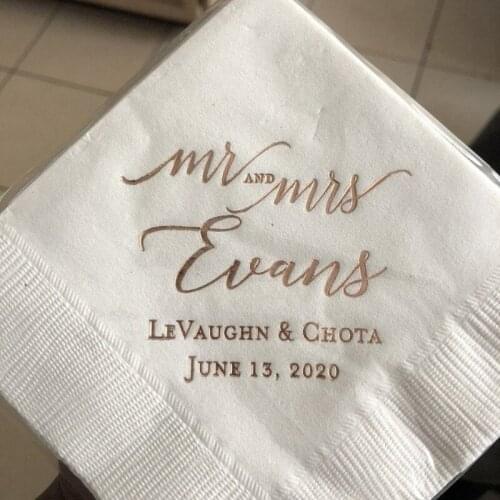 Mr and Mrs Personalized Wedding Napkins | Bridal Shower | Rehearsal Dinner | Engagement Party | Custom Bar Napkins baby shower