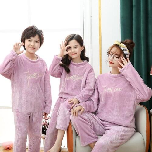 Girls Pajamas Autumn Winter Flannel Homewear Suit Clothing for Boys Fleece Tops Pants Family Wear Pajama Sets 13 14 15 Years