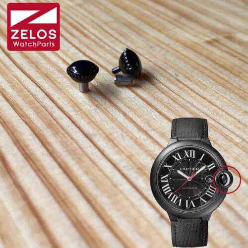 6.5mm/6.9mm Steel waterproof black onyx Crystal watch crown for Cartier Ballon Bleu Automatic Mens Watch parts WSBB0015