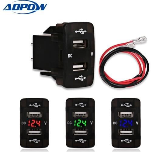 LED Car Charger For Smartphone 2 USB Port Car Charging Socket Charger With LED Display For Honda