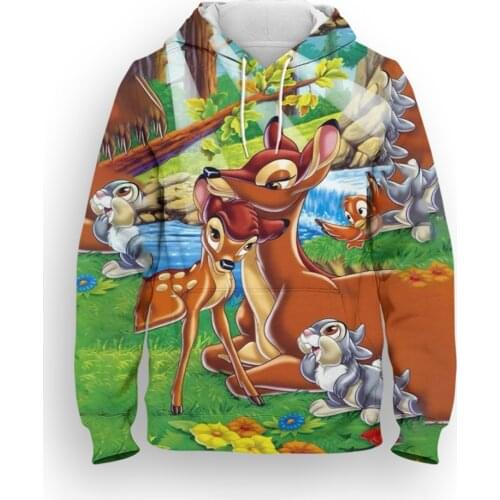 Cartoon Anime Bambi Sweatshirts For Men Spring Disney 3D Printed Womens Hoodies Casual Streetwear Children Pullovers Tops