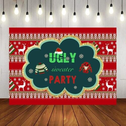 Ugly Sweater Merry Christmas Backdrop Red and Green Tacky Xmas Patterns Photo Background Ugly Sweater Party Photo Backdrops