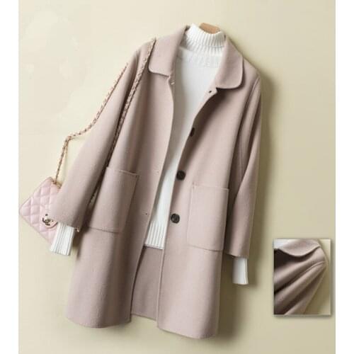 2021 Autumn Winter Woolen Coat Ladies Plus Size Single-Breasted Double-Sided Long Solid Wool Jacket Korean Overcoat Women G734