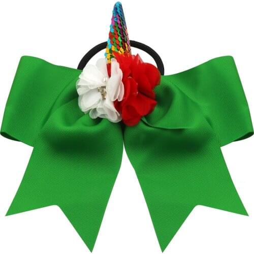 1 Piece Big Bows with Elastic Hair Bands Unicorn Horn Reversible Sequins Pearl Flower Decoration Designs Hairbows Headwears