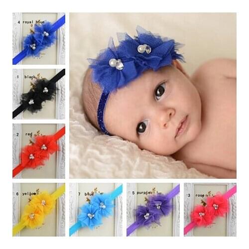 10pcs/lot Tulle Mesh Flowers on elastic Headbands- Lots of Colors
