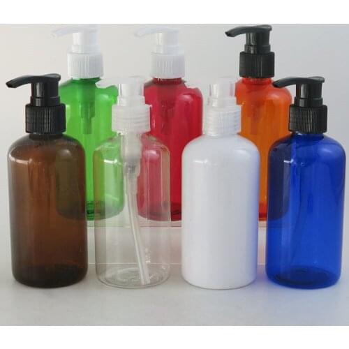 12PCS 220ml Empty Amber White Blue Green Red Orange Clear Lotion Pump Bottles Plastic Shampoo Shower Gel Packaging Container