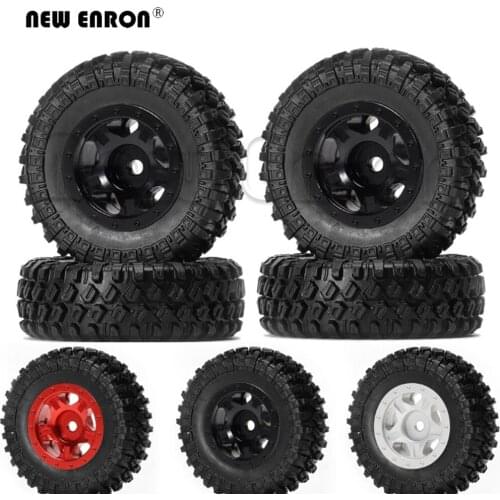 4Pc 1.0inch CNC Alloy Beadlock Wheel RC Rim Hub 52mm Rubber Tires for RC Micro Mini Crawler Car 1/24 Axial SCX24 90081 AXI00001