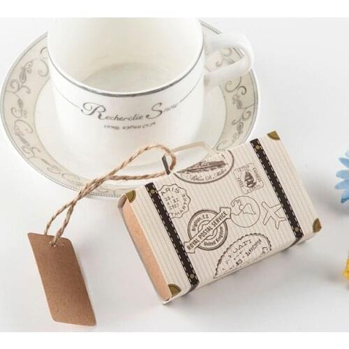 50pcs Suitcase Shaped Wedding Favor Box Cute Gift Box With Pattern Mini Candy Box With Tag
