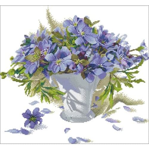 Watercolor purple primrose patterns Counted Cross Stitch 11CT 14CT 18CT DIY Chinese Cross Stitch Kits Embroidery Needlework Sets