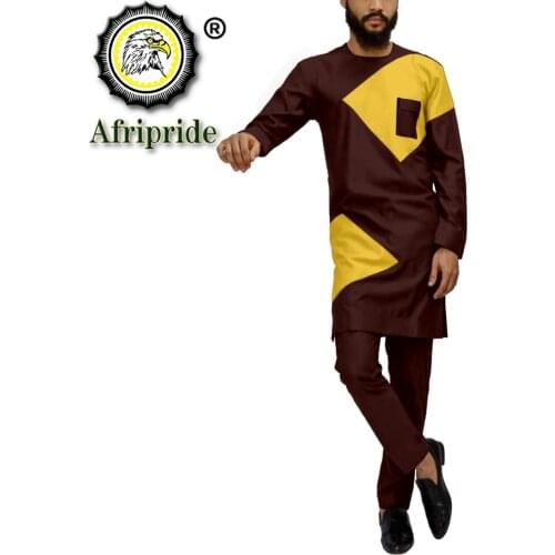 Bazin Riche Dashiki Tracksuit African Clothes for Men Long Sleeve Plus Size Shirts and Pants Set Traditional Outfits S2116018