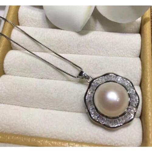 Free shipping AAA++ Natural 12-13MM genuine south sea pearl Pearl pendant NECKLACE 925 SILVER