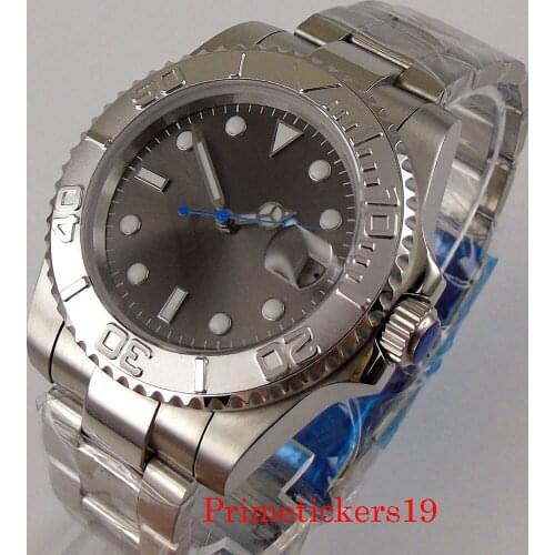 New bliger 40mm grey sterile dial mechanical automatic men watch auto date miyota 8215 movement sapphire glass oyster bracelet
