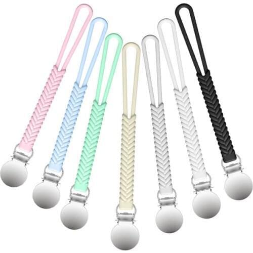 Chenkai 2pcs Silicone Waxed Weaving Pacifier Clips Chain BPA Free DIY Baby Teether Dummy Nursing Soother Sensory Jewelry Toys