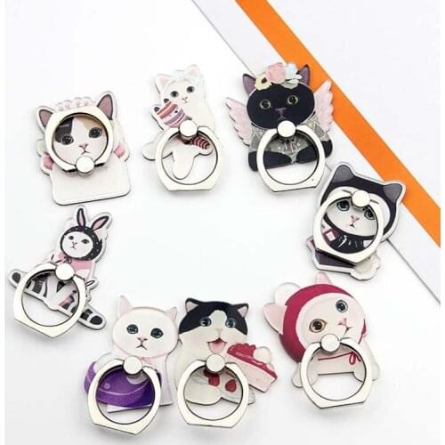 360 Degree Cute Cat Painted Finger Ring Holder For Smartphone Phone Stand Holder Mobile Phone Holder Stand For iPhone All Phone