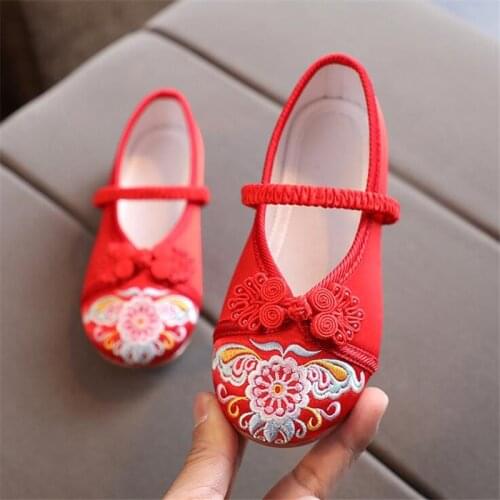 Childrens Antique Embroidered Shoes Girls Chinese Style Ancient Costume Baby Silk Kids Princess Shoe