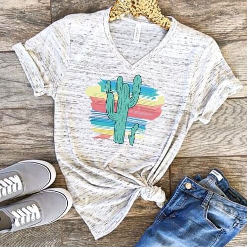 Harajuku Fashion Graphic Tees Women Colored Cactus T-shirt Slim Fit Cute Girls Tshirts Tees & Tops Summer Gift for Girlfriends