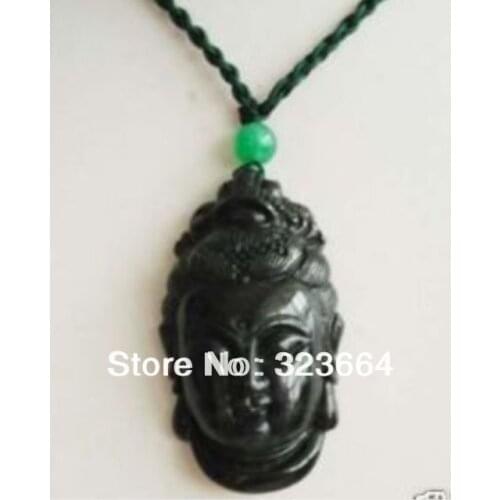 Hot Sell! Superb black carved Buddha head pendant necklace
