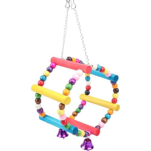 Bird Parrot Toy Round Standing Perch with Bells Colorful Swing Toy Bird Play and Stand Rack