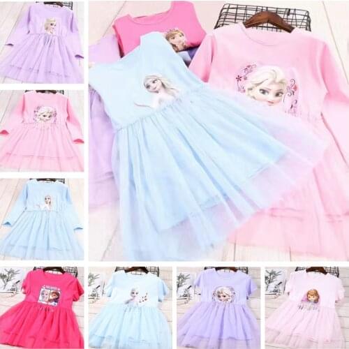 Summer Disney Girls Cartoon Frozen Anna Elsa Sofia Princess Dresses Cotton Korean Baby Clothes Cosplay Costume Girl Ball Gown