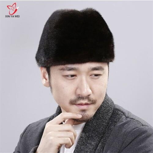 Hot Sale New Product Men Mink Fur Hat Fashion Mens Real Mink Fur Cap Winter Warm Top Hat Headgear Beanie Beret