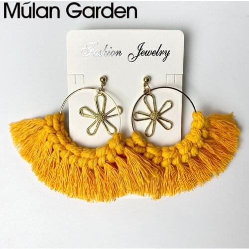 M&G Macrame Earrings for Women Bohemian Handmade Cotton Flower Pendant Tassel Earrings Bridesmaid Wedding Jewelry Girl Gift New