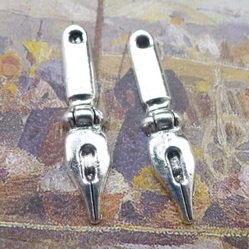 10 pieces/lot 7*32mm Antique silver color Metal Fountain Pen Charm Pendant Bracelet Key chain DIY handmade jewelry making